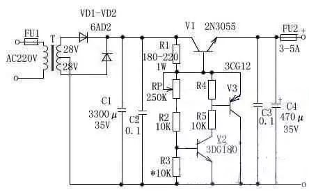 3~25V電壓可調(diào)穩(wěn)壓電路圖